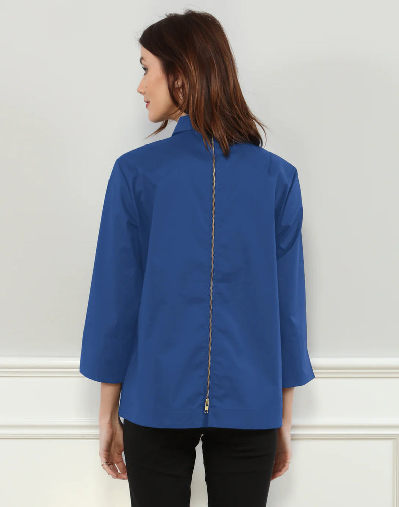 Hinson Wu Xena 3/4 Sleeve Zip Back Shirt, Electric Blue