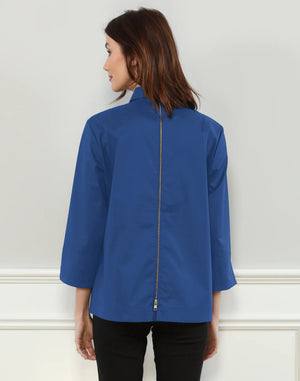 Hinson Wu Xena 3/4 Sleeve Zip Back Shirt, Electric Blue