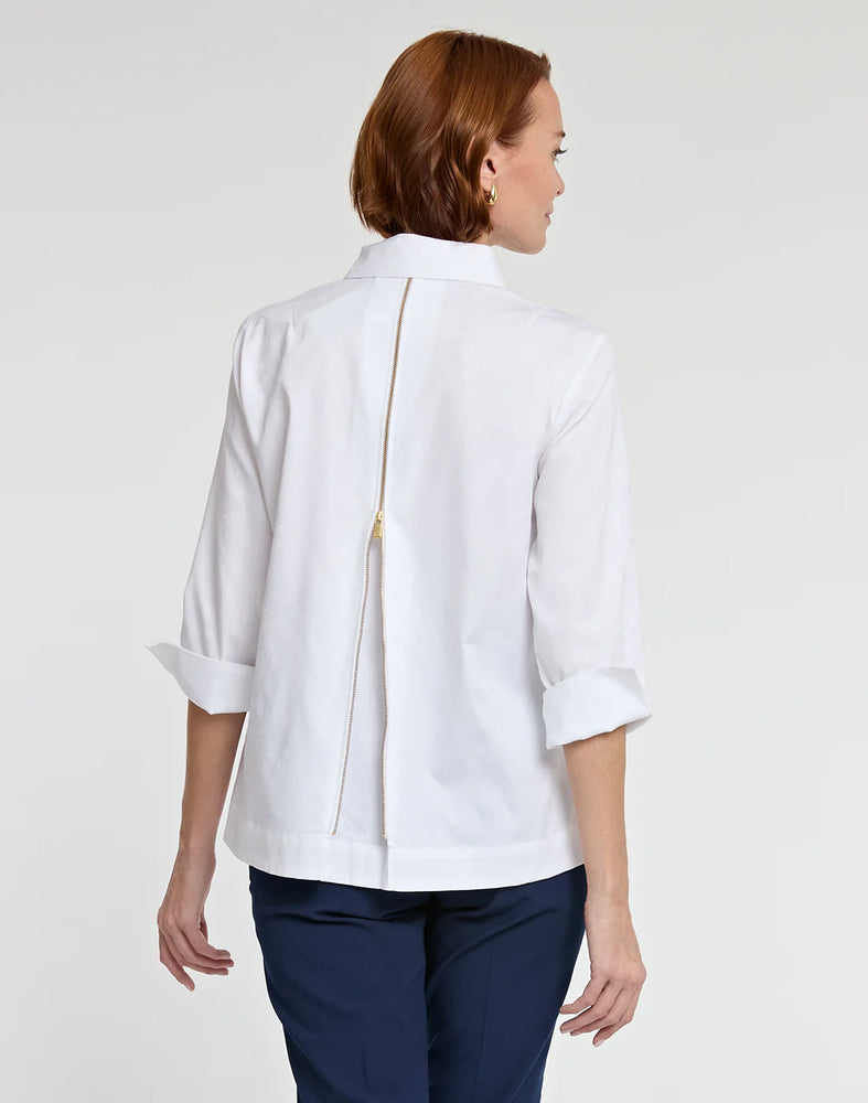 Hinson Wu Xena 3/4 Sleeve Zip Back Shirt, White