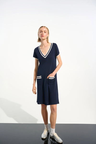 Joseph Ribkoff Knit A-Line Dress with Rib Trim Intrigue Fine Apparel Joseph Ribkoff Knit A-Line Dress with Rib Trim Intrigue Fine Apparel