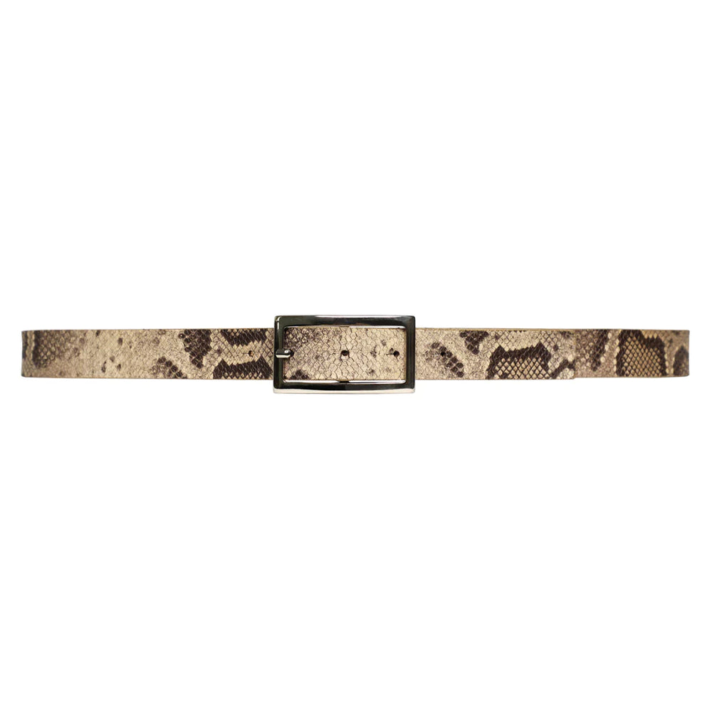 Streets Ahead Felicity Python-Printed Leather Belt with a Silver Rectangular Buckle