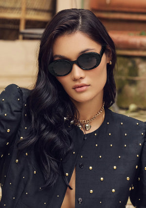 Krewe Alixe Black + Black Crystal Sunglasses