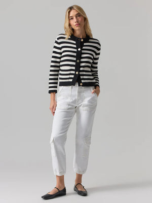 Sanctuary Knitted Sweater Jacket, Black and Chalk Stripe