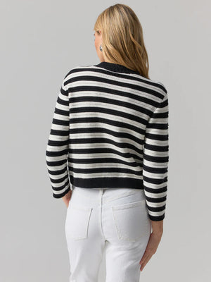 Sanctuary Knitted Sweater Jacket, Black and Chalk Stripe