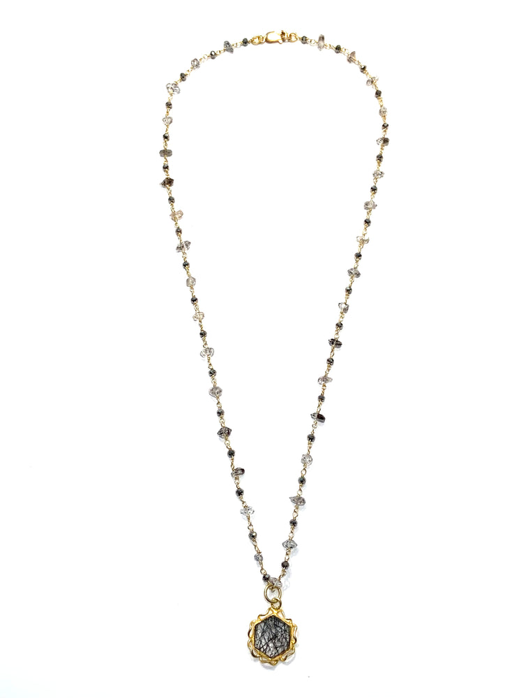 Erin Steele Jewelry Herkimer Diamond Necklace w/ Rutilated Quartz Charm