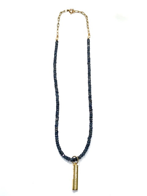 Erin Steele Jewelry Blue/Gray Sapphire Necklace w/ White Sapphire Charm