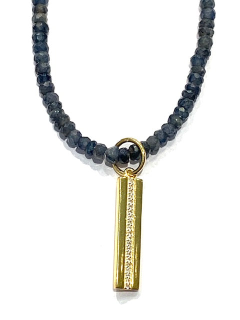 Erin Steele Jewelry Blue/Gray Sapphire Necklace w/ White Sapphire Charm