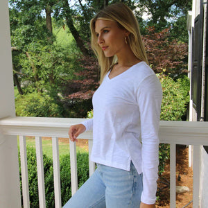 Erin Gray Long Sleeve Jeans V Tee, Available in 2 Colors