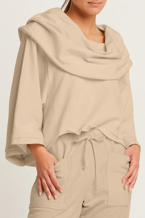 Planet by Lauren G French Terry Jackie O Off the Shoulder Top, Fawn