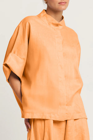 Planet by Lauren G Handkerchief Linen Mandarin Shirt