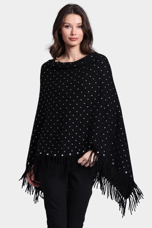 Minnie Rose Cashmere Fringe Ruana with Studs