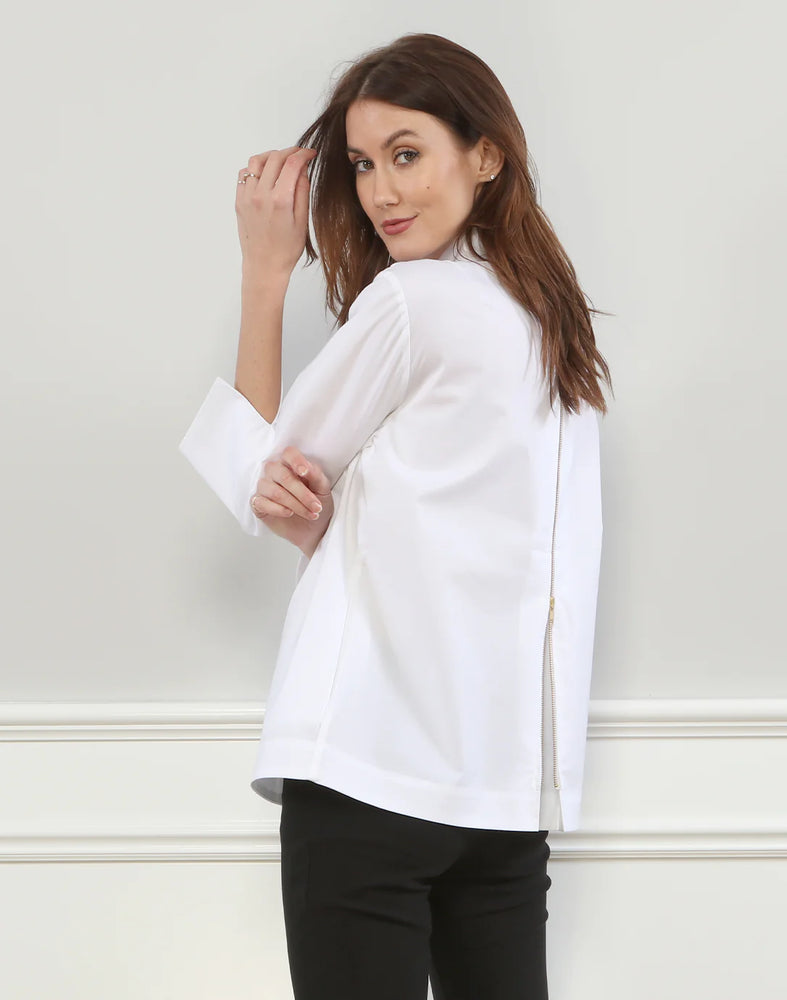 
            
                Load image into Gallery viewer, Hinson Wu Xena 3/4 Sleeve Zip Back Shirt, White
            
        