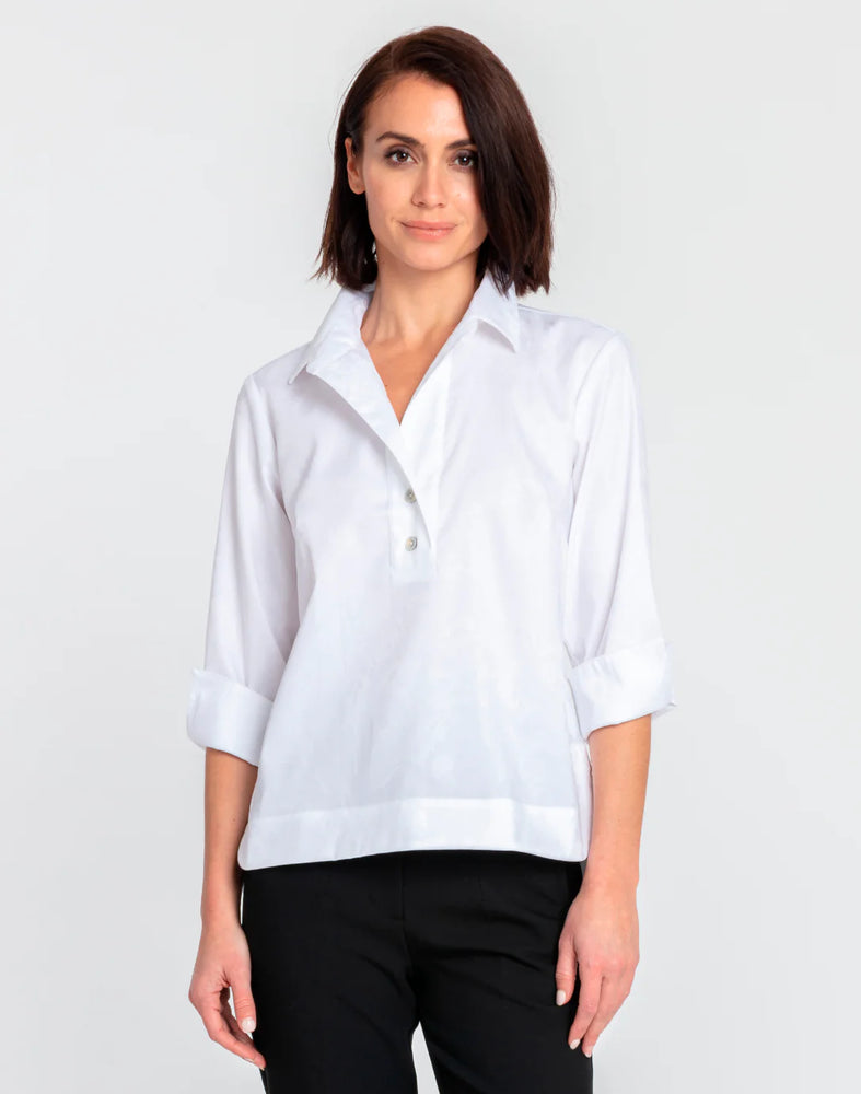 Hinson Wu Aileen 3/4 Sleeve Button Back Top, White