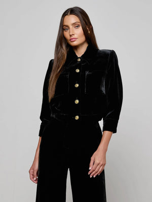 L'Agence Jia Crop 3/4 Sleeve Jacket, Black