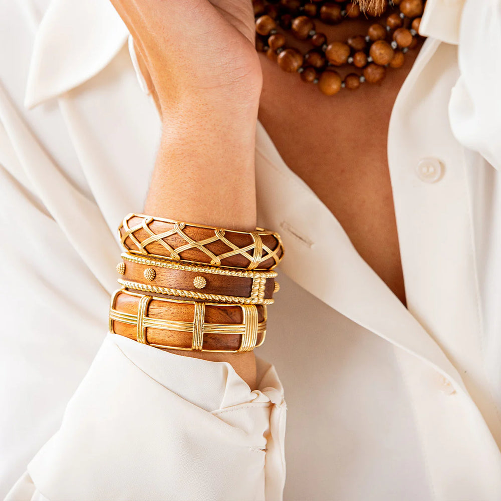 Capucine de Wulf Gaia Hinged Teak Bangle, Available in 2 Sizes