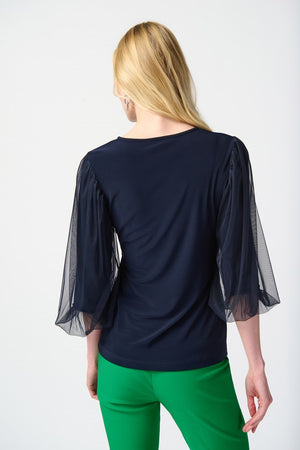 
            
                Load image into Gallery viewer, Joseph Ribkoff Silky Knit Top with Mesh Sleeves
            
        