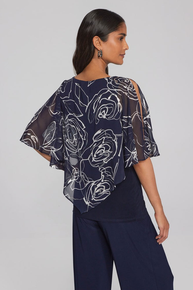 
            
                Load image into Gallery viewer, Joseph Ribkoff Floral Print Chiffon Poncho with Keyhole Neckline
            
        