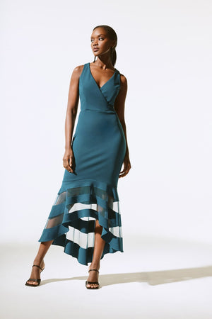 Joseph Ribkoff Scuba Crepe and Mesh Trumpet Gown