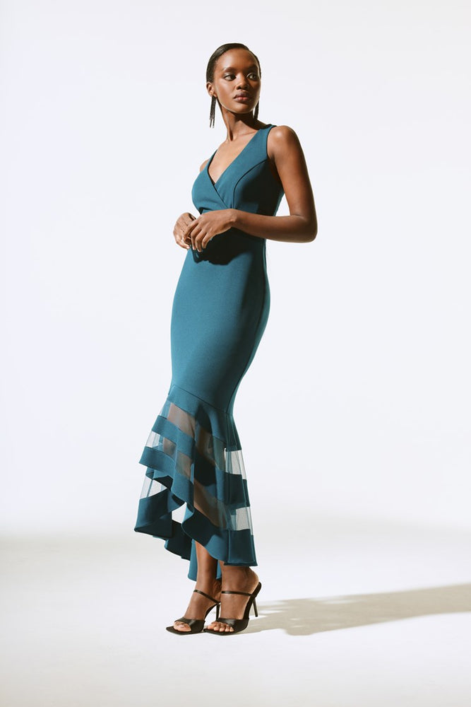 Joseph Ribkoff Scuba Crepe and Mesh Trumpet Gown