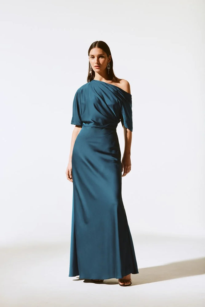 Joseph Ribkoff Satin One Shoulder Trumpet Gown