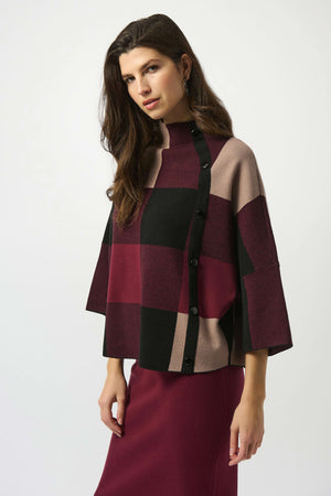 Joseph Ribkoff Plaid Jaquard Sweater Knit Top