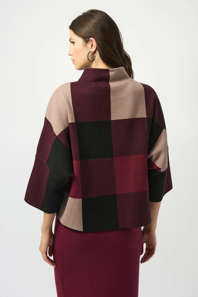 Joseph Ribkoff Plaid Jaquard Sweater Knit Top
