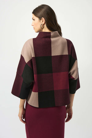 Joseph Ribkoff Plaid Jaquard Sweater Knit Top