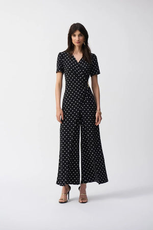 Joseph Ribkoff Silky Knit Dot Print Wrap Culotte Jumpsuit