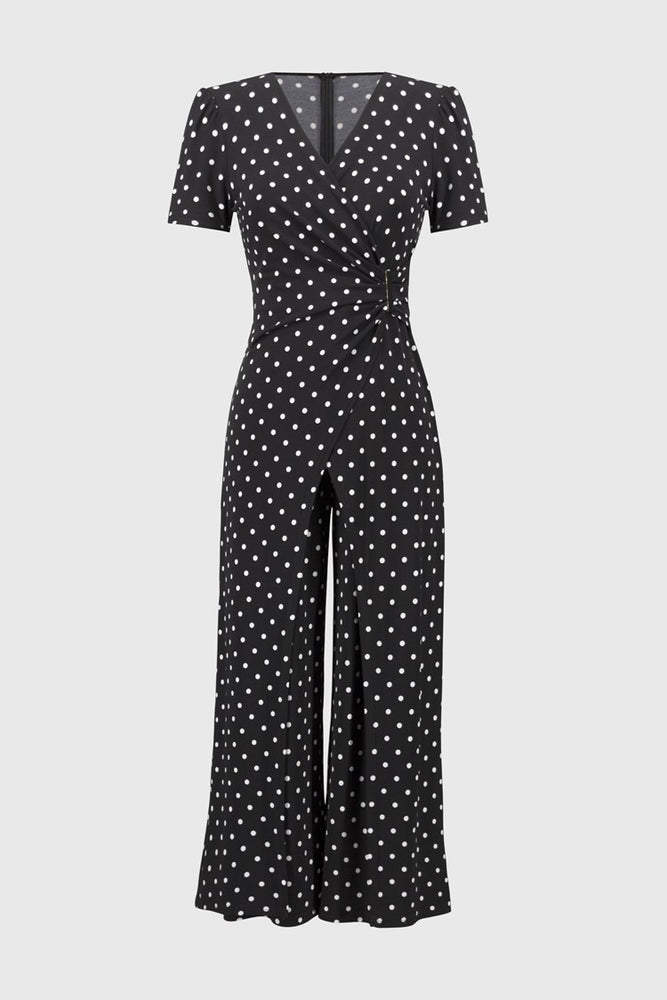 Joseph Ribkoff Silky Knit Dot Print Wrap Culotte Jumpsuit