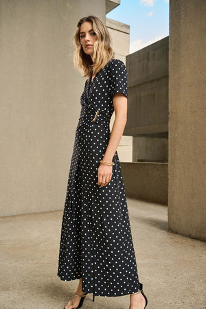 Joseph Ribkoff Silky Knit Dot Print Wrap Culotte Jumpsuit