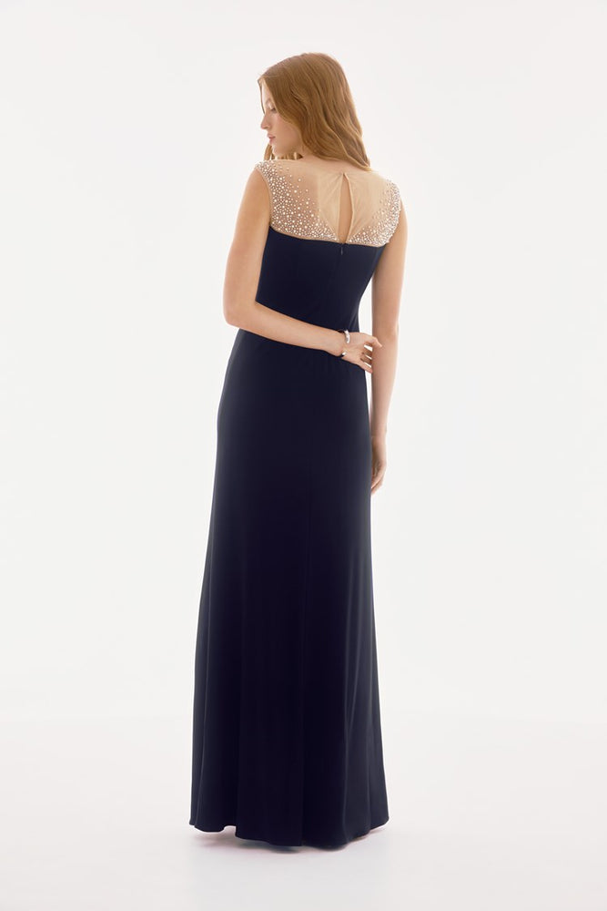 Joseph Ribkoff Silky Knit and Mesh Sleeveless Gown