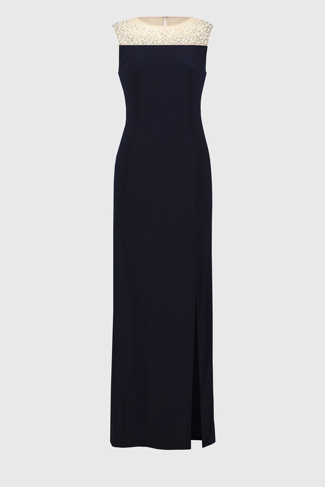 Joseph Ribkoff Silky Knit and Mesh Sleeveless Gown