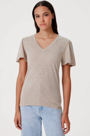 Goldie Lewinter Signature Slub Flutter Sleeve V-Neck Tee