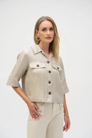 Joseph Ribkoff Foiled Linen Short Sleeve Boxy Jacket