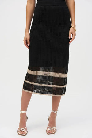 Joseph Ribkoff Sweater Knit Open Stitch Stripe Skirt