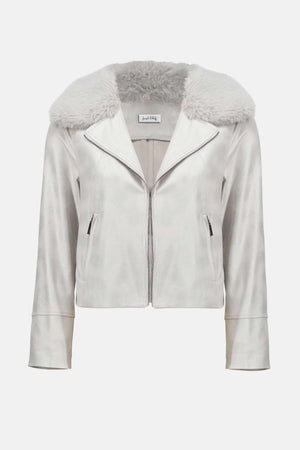 Joseph Ribkoff Foiled Suede Swing Jacket with Faux Fur Collar