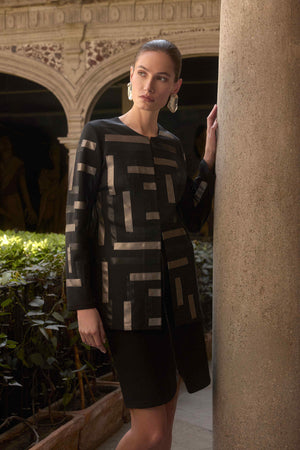Joseph Ribkoff Scuba and Leatherette Collarless Jacket