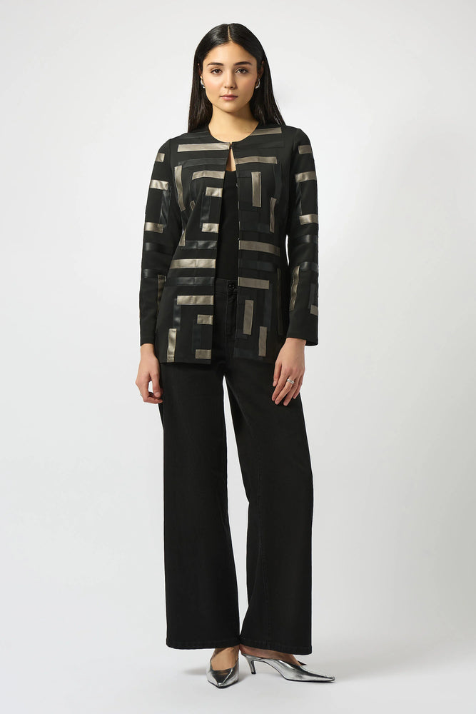 Joseph Ribkoff Scuba and Leatherette Collarless Jacket