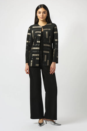 Joseph Ribkoff Scuba and Leatherette Collarless Jacket