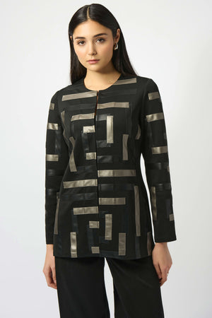 Joseph Ribkoff Scuba and Leatherette Collarless Jacket
