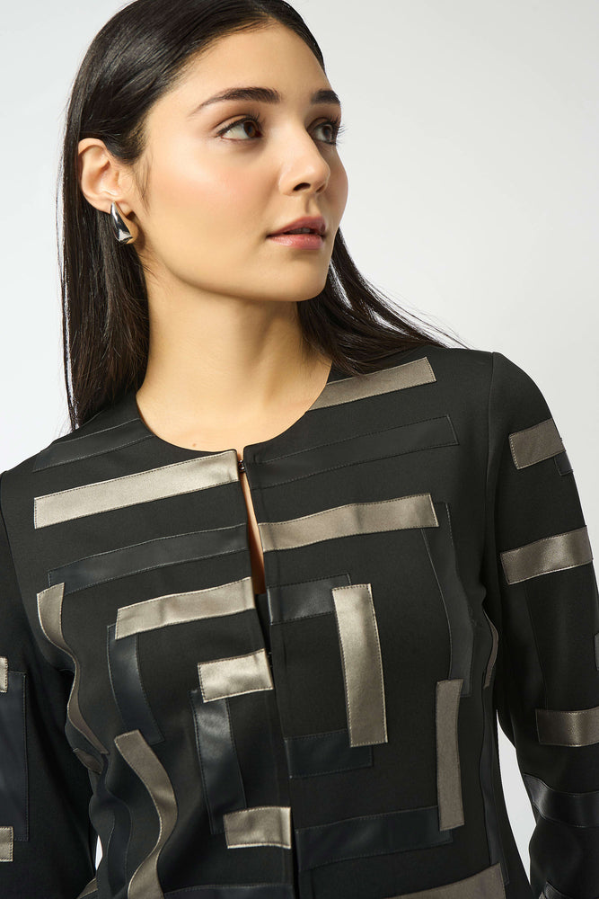 Joseph Ribkoff Scuba and Leatherette Collarless Jacket