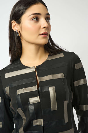 Joseph Ribkoff Scuba and Leatherette Collarless Jacket