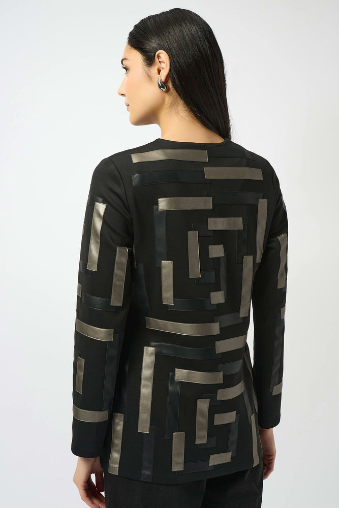 Joseph Ribkoff Scuba and Leatherette Collarless Jacket