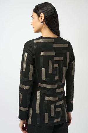 Joseph Ribkoff Scuba and Leatherette Collarless Jacket