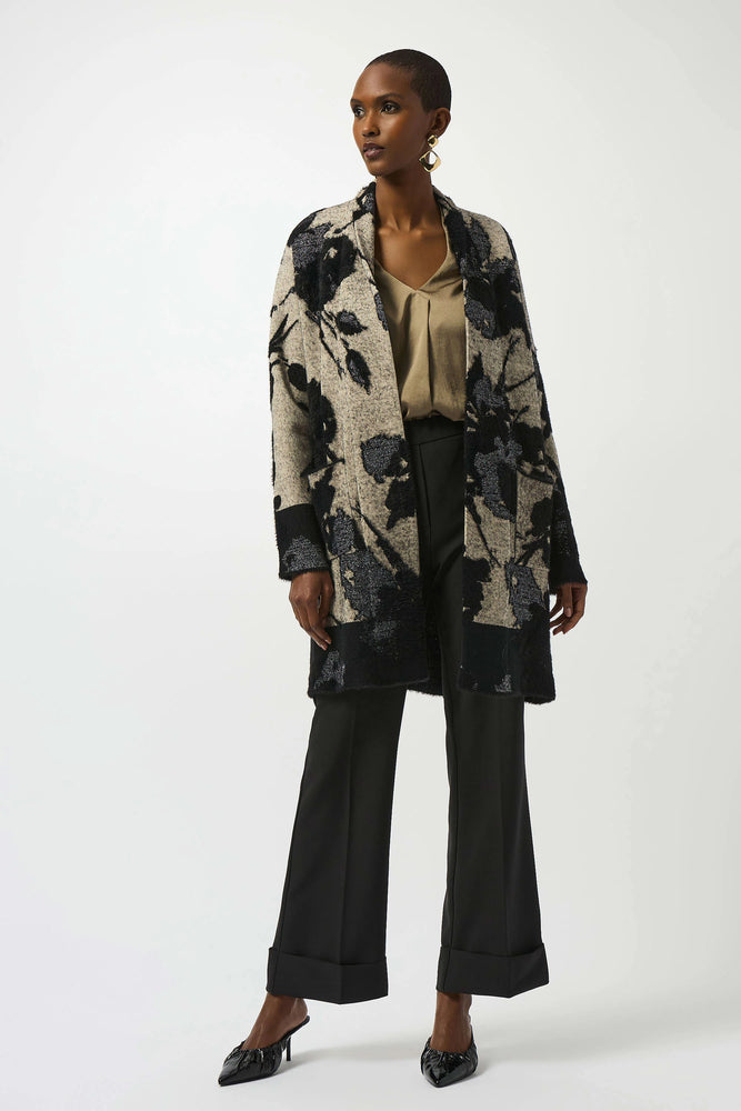 Joseph Ribkoff Abstract Jacquard Sweater-Knit Long Cardigan