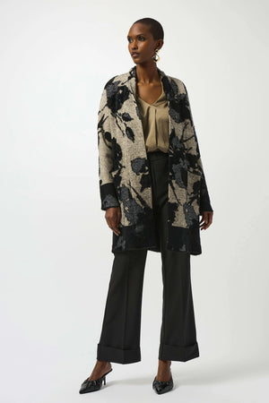 Joseph Ribkoff Abstract Jacquard Sweater-Knit Long Cardigan