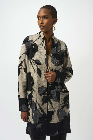 Joseph Ribkoff Abstract Jacquard Sweater-Knit Long Cardigan