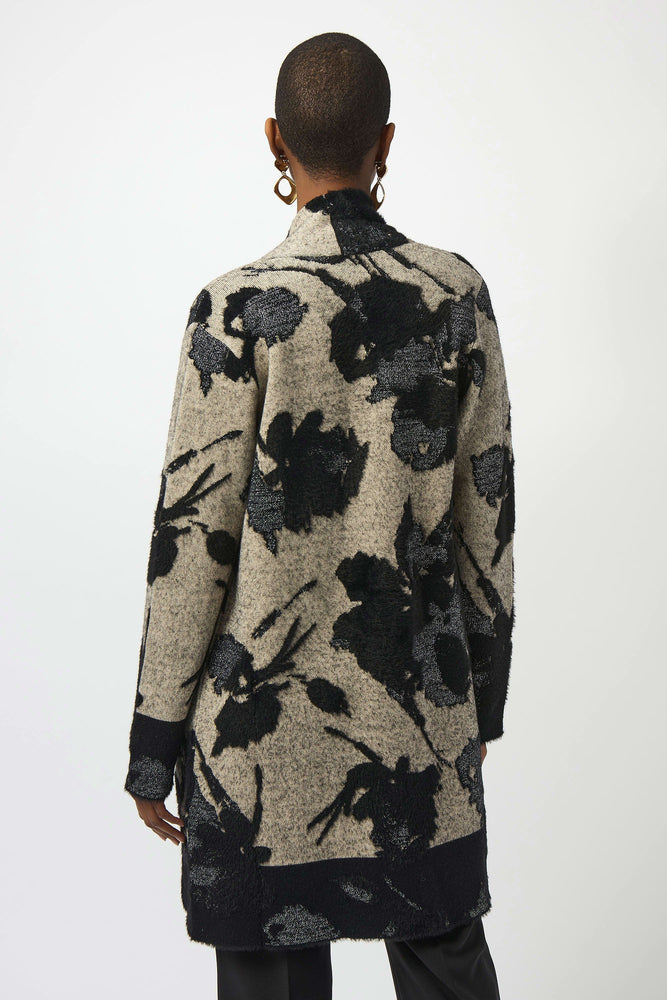 Joseph Ribkoff Abstract Jacquard Sweater-Knit Long Cardigan