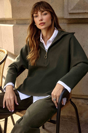 Joseph Ribkoff Sweater Knit Boxy Pullover with Zippered Collar