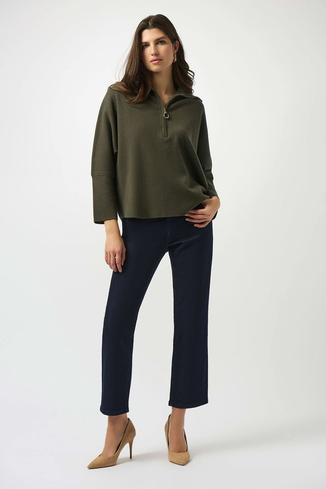 Joseph Ribkoff Sweater Knit Boxy Pullover with Zippered Collar